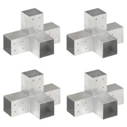 Connecteurs de poteau 4 pcs Forme en X M&eacute;tal galvanis&eacute; 81x81 mm