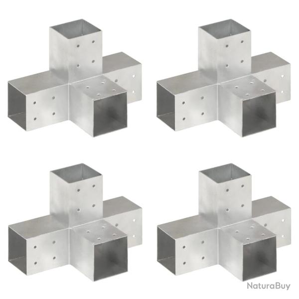 Connecteurs de poteau 4 pcs Forme en X M�tal galvanis� 81x81 mm