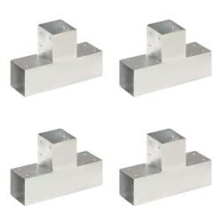 Connecteurs de poteau 4 pcs Forme en T M&eacute;tal galvanis&eacute; 91x91 mm