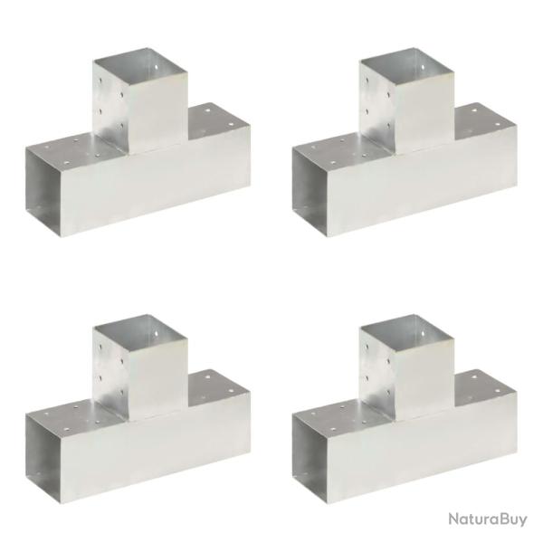 Connecteurs de poteau 4 pcs Forme en T M�tal galvanis� 91x91 mm