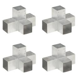 Connecteurs de poteau 4 pcs Forme en X M&eacute;tal galvanis&eacute; 91x91 mm