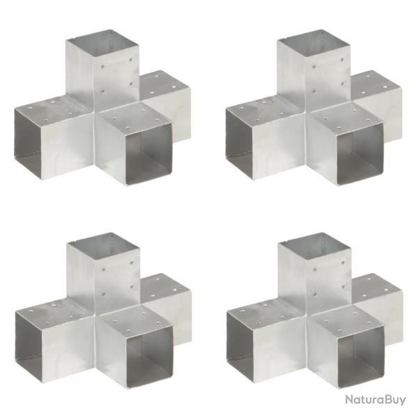 Connecteurs de poteau 4 pcs Forme en X M�tal galvanis� 91x91 mm