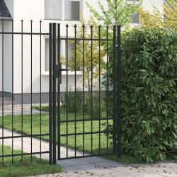 Portail de cl&ocirc;ture BOXTEL &agrave; une porte avec pointes sup&eacute;rieures, acier 1 x 1,75 m, noir