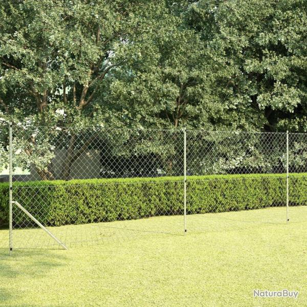 Cl�ture � mailles avec poteaux Acier galvanis� 15x1,5 m Argent�