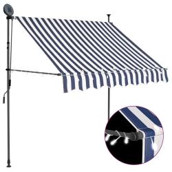 Auvent manuel r&eacute;tractable avec LED 100 cm Bleu et blanc