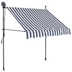 Auvent manuel r&eacute;tractable avec LED, bleu et blanc, pour la terrasse, 100 cm