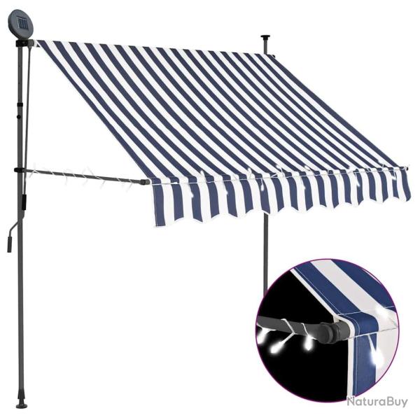Auvent manuel r�tractable avec LED 100 cm Bleu et blanc
