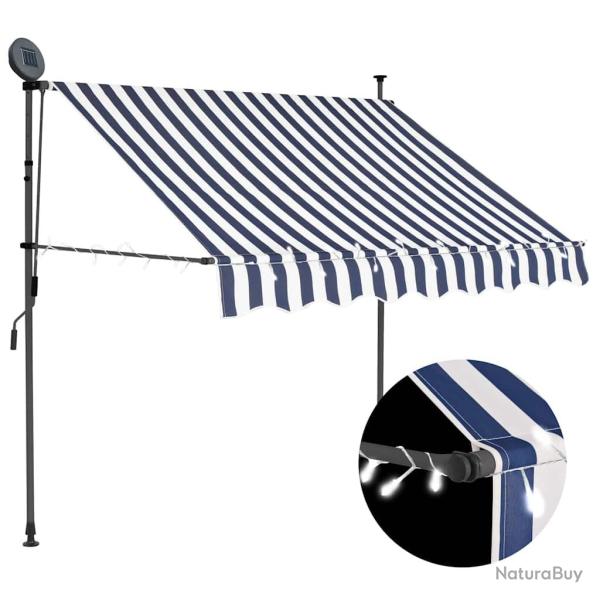 Auvent manuel r�tractable avec LED 150 cm Bleu et blanc