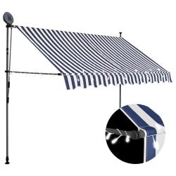 Auvent manuel r&eacute;tractable avec LED 250 cm Bleu et blanc