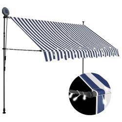 Auvent manuel r&eacute;tractable avec LED 300 cm Bleu et blanc
