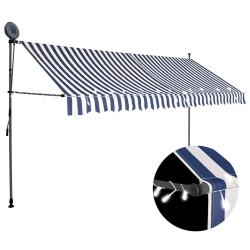 Auvent manuel r&eacute;tractable avec LED 400 cm Bleu et blanc