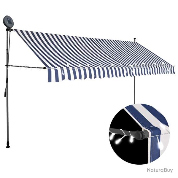 Auvent manuel r�tractable avec LED 400 cm Bleu et blanc