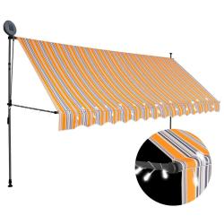 Auvent manuel r&eacute;tractable avec LED 400 cm Jaune et bleu