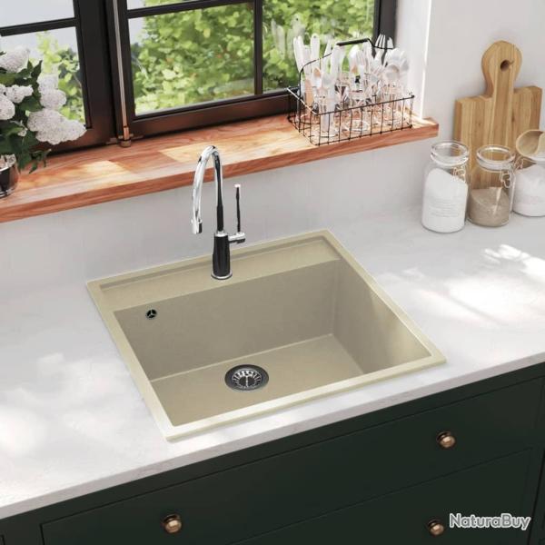 �vier de cuisine avec trou de trop-plein Beige Granit