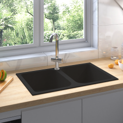 &Eacute;vier de cuisine Noir 76 x 48 x 30 cm Quartz et r&eacute;sine