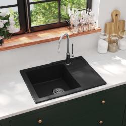 &Eacute;vier de cuisine avec trou de trop-plein ovale Noir Granit