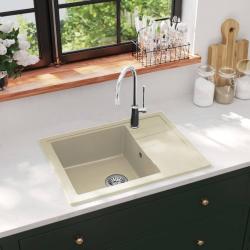 &Eacute;vier de cuisine avec trou de trop-plein ovale Beige Granit