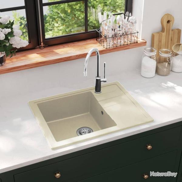 �vier de cuisine avec trou de trop-plein ovale Beige Granit