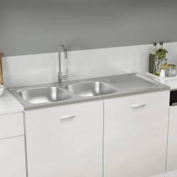 &Eacute;vier de cuisine &agrave; double &eacute;vier argent&eacute; 1200x500x155 mm inox