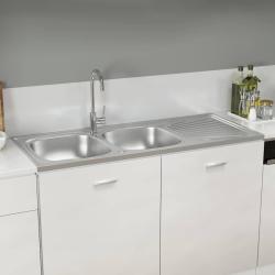 &Eacute;vier de cuisine &agrave; double &eacute;vier argent&eacute; 1200x600x155 mm inox