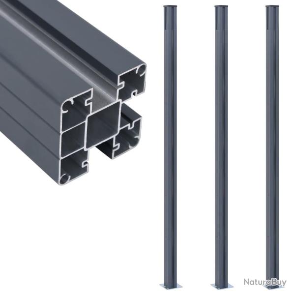 Poteaux de cl�ture 3 pcs Gris fonc� 185 cm Aluminium