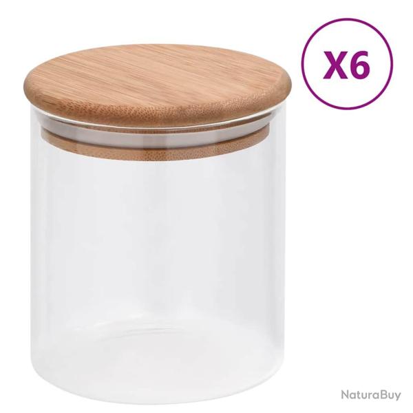 Pots de conservation en verre couvercle en bambou 6 pcs 600 ml