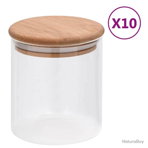Pots de conservation en verre couvercle en bambou 10 pcs 600 ml