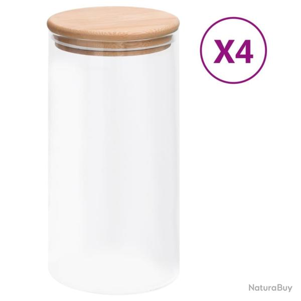 Pots de conservation en verre couvercle en bambou 4 pcs 1200 ml