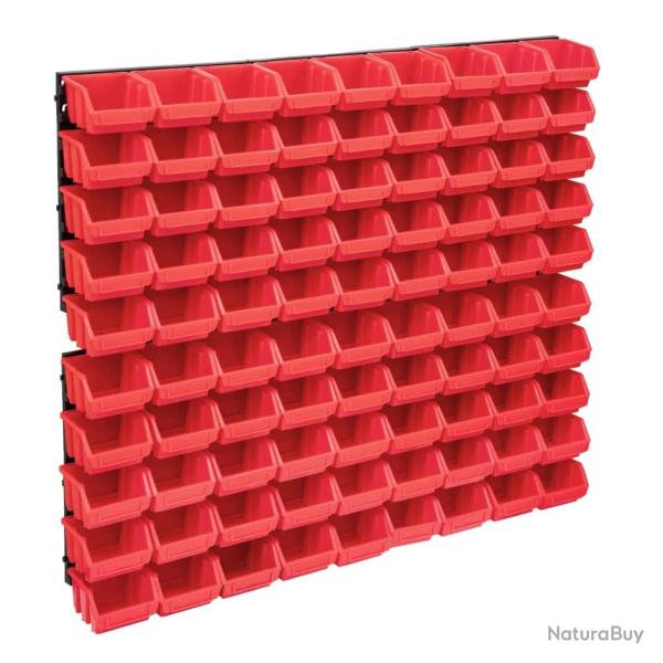 Kit de bacs de stockage et panneaux muraux 96 pcs Rouge et noir