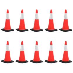 C&ocirc;nes de signalisation r&eacute;fl&eacute;chissants &agrave; base lourde 10 pcs 75cm