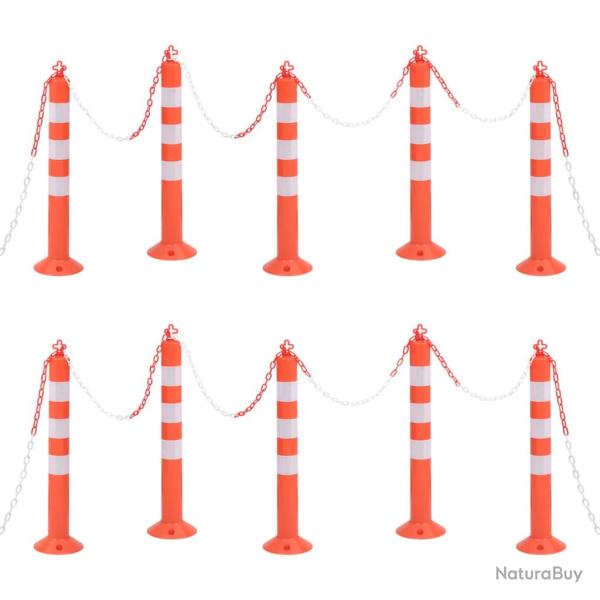 Bornes de contr�le du trafic 10 pcs avec cha�ne 75 cm PE