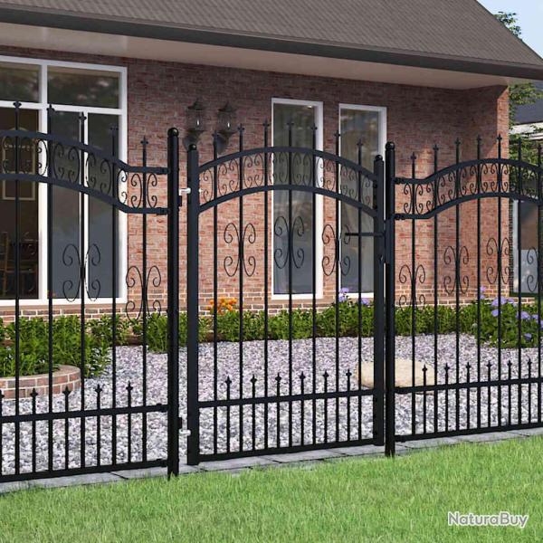 Portail de cl�ture KAMPEN avec t�te en forme de lance, acier noir 103 x 125 cm