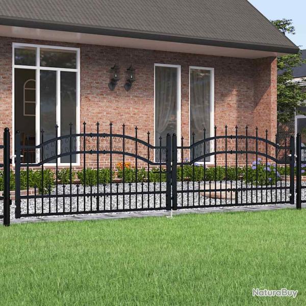Portail de cl�ture KAMPEN avec t�te en forme de lance, acier noir 302 x 78 cm