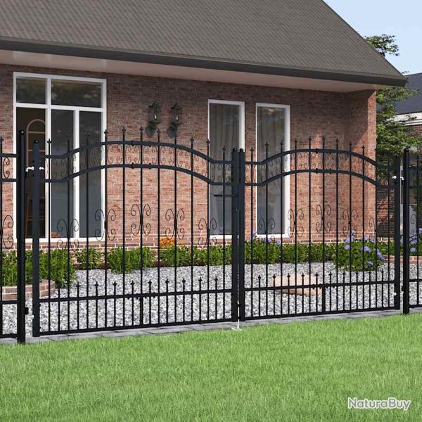 Portail de cl�ture KAMPEN avec pointe en acier noir 302 x 125 cm