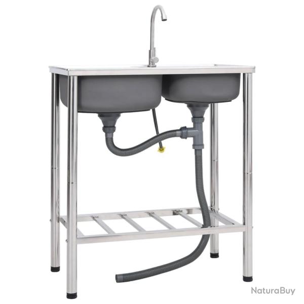 �vier de camping Double lavabo avec robinet Acier inoxydable