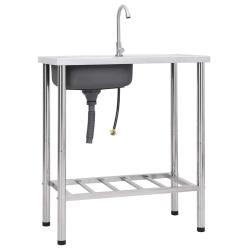 &Eacute;vier de camping Seul lavabo avec robinet Acier inoxydable