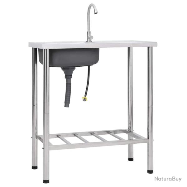 �vier de camping Seul lavabo avec robinet Acier inoxydable