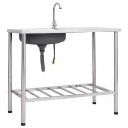 &Eacute;vier de camping Seul lavabo avec robinet Acier inoxydable