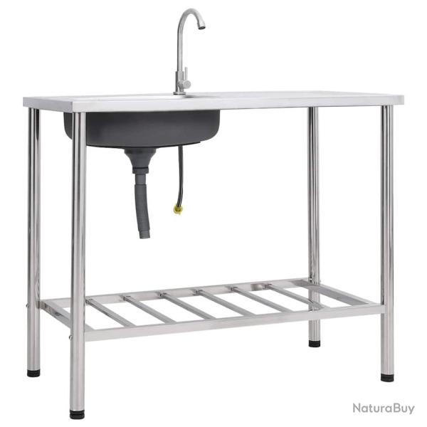 �vier de camping Seul lavabo avec robinet Acier inoxydable
