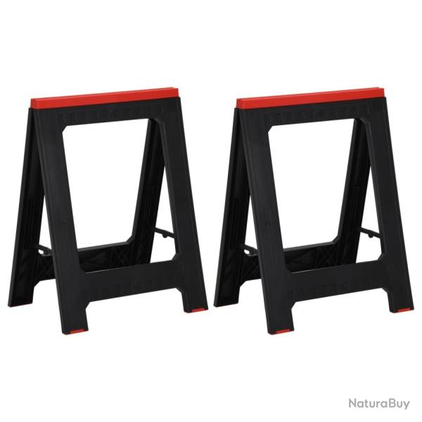Tr�teaux de travail pliables 2 pcs PP Noir et rouge 350 kg