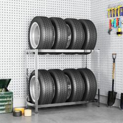 Porte-pneus &agrave; 2 niveaux Argent&eacute; 110x40x110 cm Acier