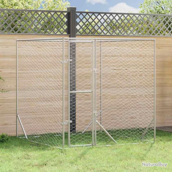 Chenil d'ext�rieur pour chiens argent� 2x2x2 m acier galvanis�