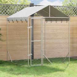 Chenil d'ext&eacute;rieur pour chiens avec toit argent&eacute; 2x2x2,5 m