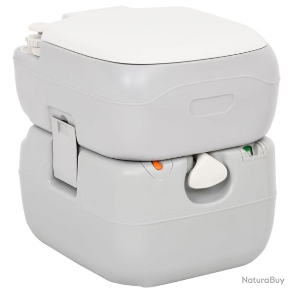 Toilette de camping portable gris et blanc 22+12 L PEHD