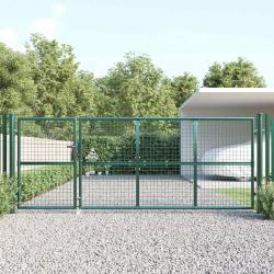 Portail de  grillag&eacute; vert 350 x 125 cm en acier galvanis&eacute;