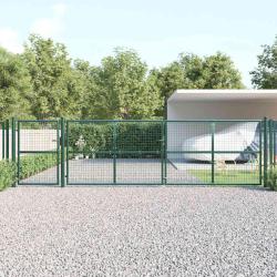 Portail de  grillag&eacute; vert 500 x 125 cm en acier galvanis&eacute;