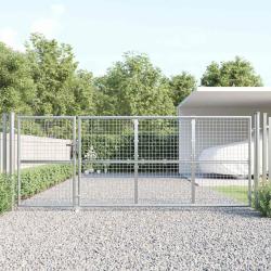 Portail de  grillag&eacute; argent&eacute; 350 x 125 cm en acier galvanis&eacute;