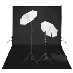 Kit de studio et toile de fond noire 600 x 300 cm et lumi&egrave;res