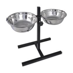 Support r&eacute;glable avec 2 bols de 41 L pour chien