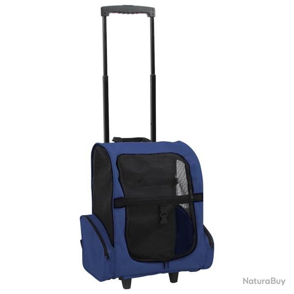 Chariot polyvalent pliable pour animaux de compagnie bleu